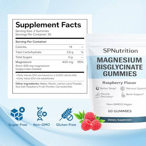Magnesium Bisglycinate Gummies – 60 Raspberry Gummies for Muscle & Nerve Health