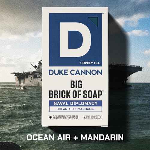 Duke Cannon Naval Diplomacy Big Brick Soap Bar 10 oz - Ocean Air + Mandarin Scent, Triple Milled Long-Lasting Natural Soap, Large Men¡¯s Bar, Supports U.S. Veterans, 4 Pack