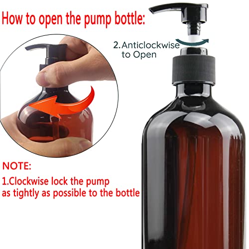 500ml Amber Pump Bottle Dispenser, 3-Pack with Labels