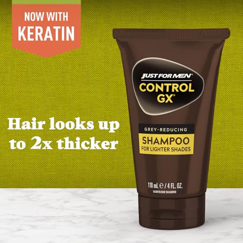 Just for Men SHAMPOO Control GX Grey Reducing for Lighter Shades of Hair,Blonde to Medium Brown,Gradual Hair Color with Keratin,4 Fl Oz (Packaging May Vary),(Pack of 6)