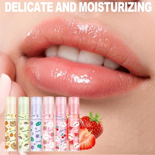 6-Pack Roll On Lip Gloss Oil Set - Hydrating Fruit Flavors