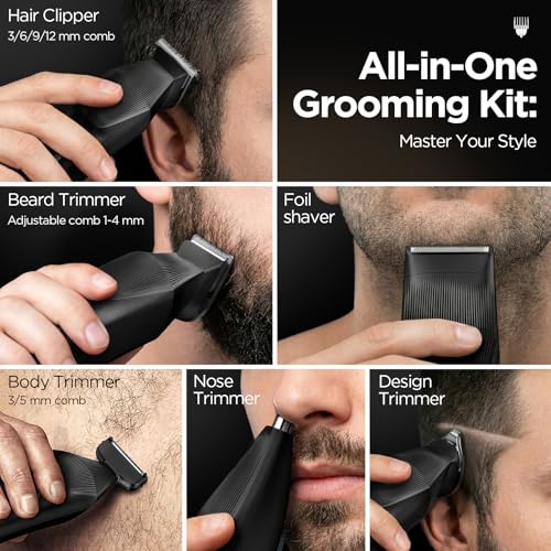 Yineel HC600 Cordless Beard Trimmer for Men, 6-in-1 Grooming Kit