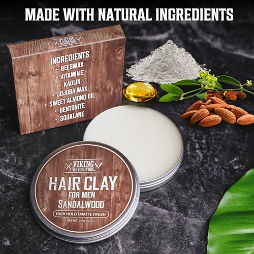 Viking Revolution Sandalwood Hair Clay for Men - Matte Finish