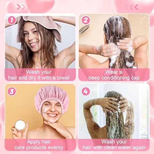Deep Conditioning Hair Treatment Caps, 2 Pack - Pink Reusable