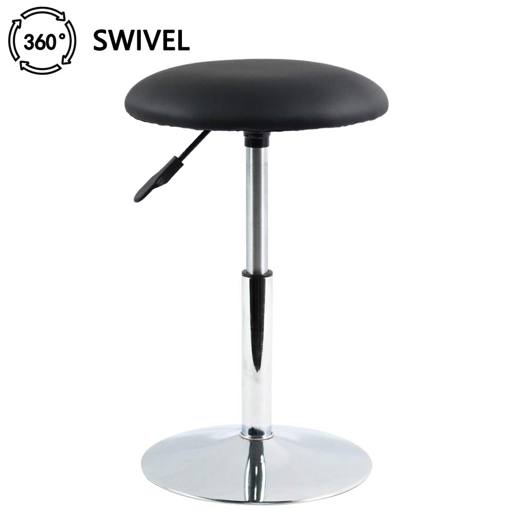 FURWOO Short Round Spa Stool Make up Stool Height Adjustable Vanity Stool Swivel Bench for Bedroom Living Room Black