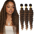 Freiuoke 300g Deep Wave Human Hair Bundles 22-26 Inch P430 Brown D 3 Pack