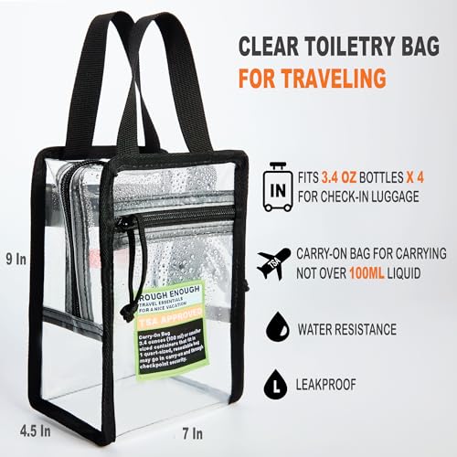 Rough Enough Clear TSA Approved Toiletry Bag Portable Travel Makeup Case with Handles Zipper Transparent Toiletries and Cosmetic Organizer Storage