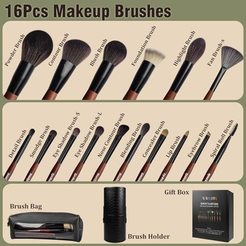 16-Piece Professional Makeup Brush Set with Travel Case