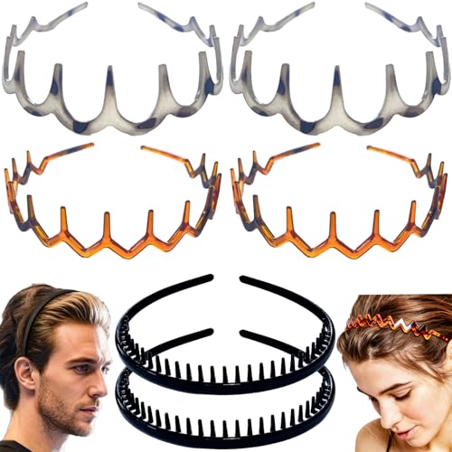 6 Pack Non-Slip Teeth Headbands with Comb - Women & Men