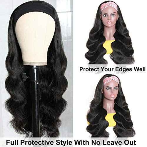 catti Headband Wig Human Hair Body Wave Human Hair Headband Wigs for Black Women Glueless None Lace Front Wigs Brizilian Virgin Hair Machine Made Headband Half Wig 150% Density (20" Headband wigs)