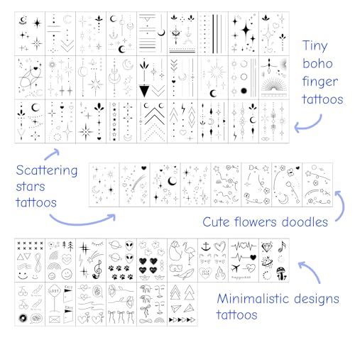 Everjoy Minimalist Temporary Tattoos for Women - 50 Pcs Boho Finger Tattoos