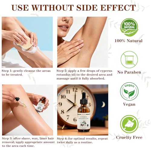 Joanssore Organic Cyperus Rotundus Hair Removal Oil - Reduce Ingrown & Regrowth, 2 Fl Oz