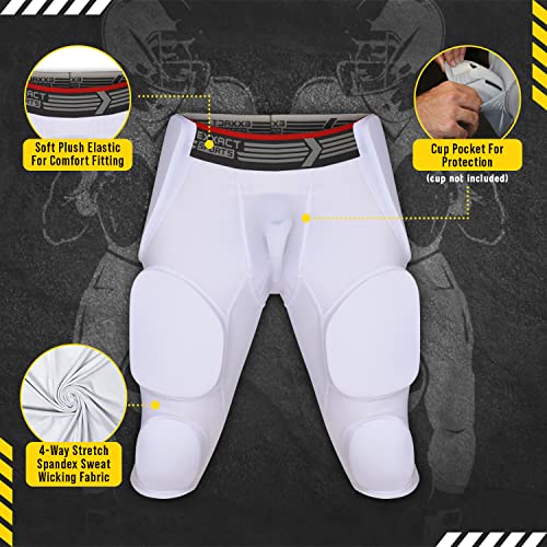 Exxact Sports Battle 7-Pad Football Girdle for Men & Boys - Finest Padded Compression Shorts, Mens Girdle Football with Cup Pocket, Adult & Youth Football Girdle (White, YXL)