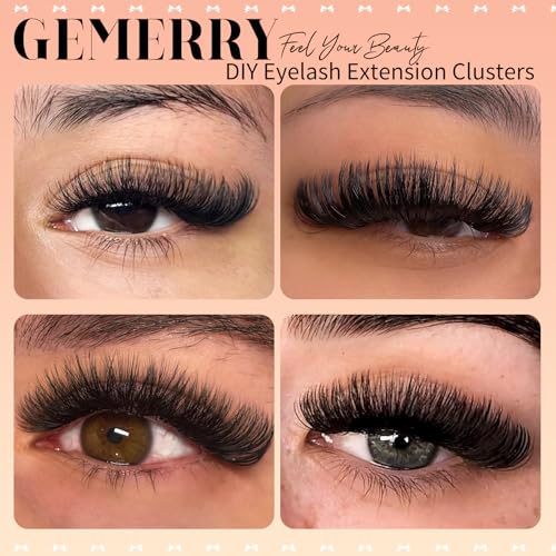 GEMERRY 565Pcs Lash Clusters D Curl Volume Eyelashes Clusters Extensions with Thin Band for DIY at home (30D+40D+50D+60D+80D+100D, 8-16mm)
