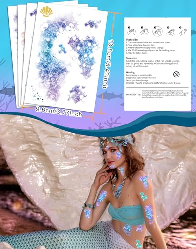 16 Sheets Mermaid Scale Temporary Tattoos - Halloween Party Favors