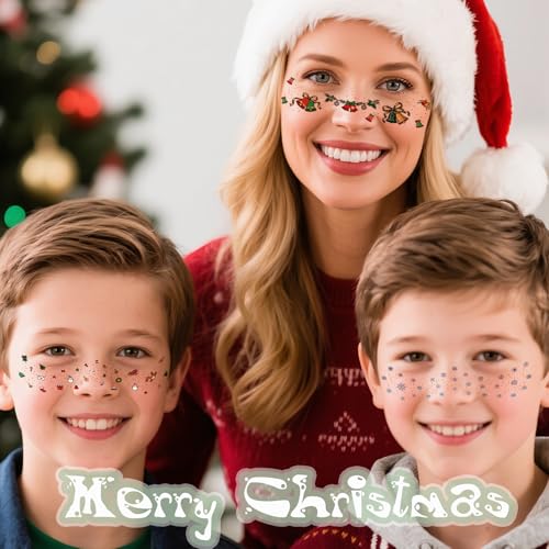 Christmas Face Temporary Tattoos with Gems & Glitter Set