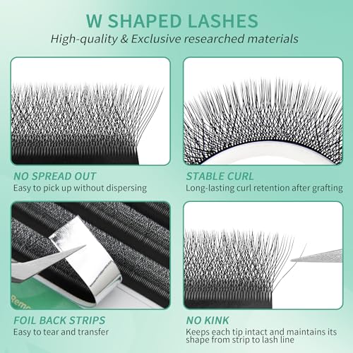 W Eyelash Extensions 4D W Lashes Russian Volume Premade Fans Natural Soft Matte Professional Salon Supplies(4D,0.07,D,8-15mm)