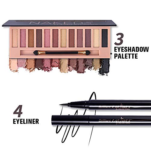 12-Color Eyeshadow Makeup Kit with Eyeliner, Brushes & Bag