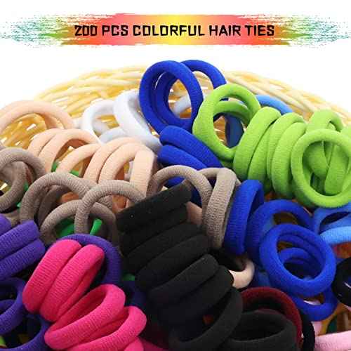 Lawie 200 Pack Terry Cloth Knit Thick Colorful Hair Ties Scrunchies Elastics Hair Bands for Thin Curly Hair Ponytail Holder