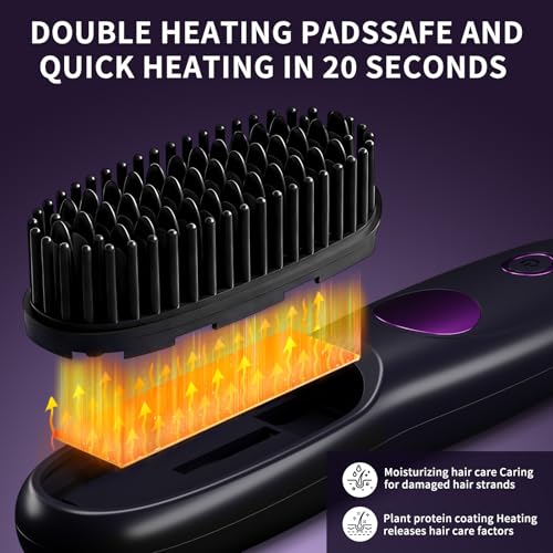 Cordless Portable Hair Straightener Brush with LCD Display & 3 Heat Settings