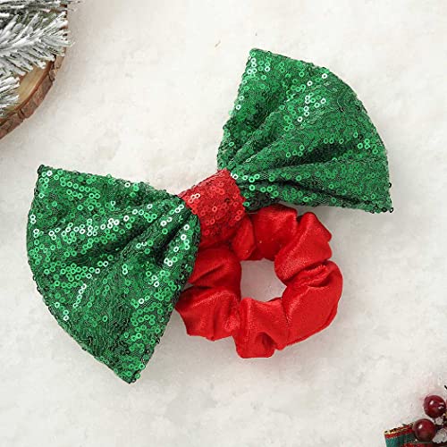 CAKURE Christmas Bow Hair Scrunchies Green Bowknot Hair Ties Red Velvet Scrunchy Elastic Hair Band Hair Bow Scrunchy Ponytail Holder Xmas Hair Accessories for Women and Girls (Type A)