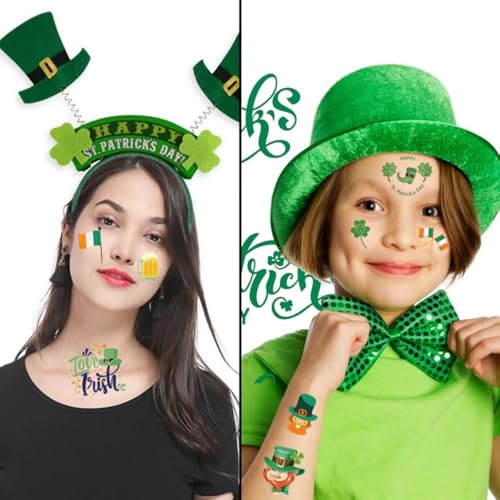 Sevgob St Patrick's Day Temporary Tattoos - 10 Sheets Waterproof Shamrock & Lucky Clover Stickers for Women