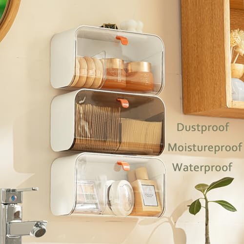 SUNFICON Wall Mounted Cotton Pads Holder Organizer Cotton Swab Balls Holder Q-tip Dispenser Qtip Storage Canister Cosmetic Pads Container Flossers Box Case