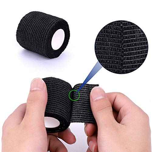 Tattoo Grip Tape Cover - 24PCS Self Adhesive Bandage Wrap, 2" X 5 Yards Black Athletic Tape,Ankle Tape, Cohesive Bandage Wrap¡¦