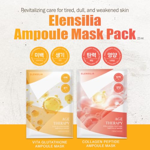 Elensilia Age Balance Mask ? Hydrating & Smoothing Korean Sheet Mask with Skin-Fitting Design ? 25 Sheets (25ml / 0.84 fl oz each) (Vita Glutathione)