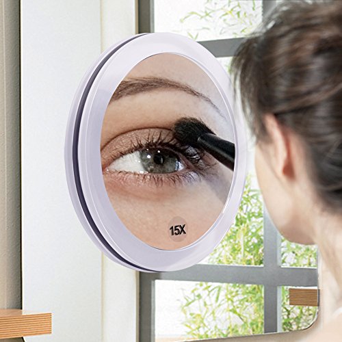 SANTOO 15X Magnifying Makeup Mirror with 3 Suction Cups - 6 Inch Round Travel & Bathroom Mirror - Rose Gold