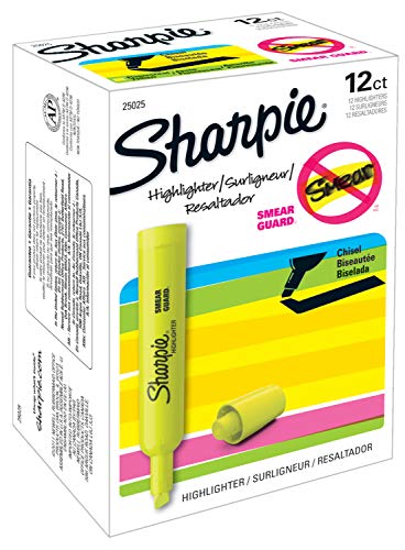 Sharpie Tank Highlighters, Chisel Tip, Fluorescent Yellow, 12 Count