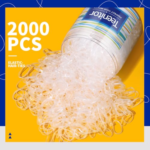 Teenitor Clear Elastic Hair Bands, 2000pcs - Mini Hair Ties