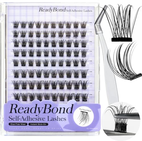 Self-Adhesive Lash Clusters - No Glue Needed, D Curl