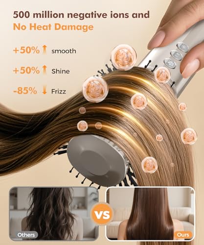 6-in-1 Hair Dryer Brush with Ionic Technology, Fast Drying & Curling, Gold