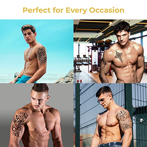 Temporary Tattoos For Men Guys Boys & Teens - Fake Half Arm Tattoos Sleeves For Arms Shoulders Chest Back Legs Cross Skull Owl Clock Scorpion Rose Realistic Waterproof Transfers 8 Sheets 8x6"