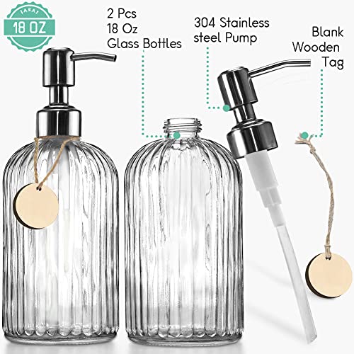 JASAI Glass Soap Dispenser 18oz Set of 2 - Stainless Steel Pump