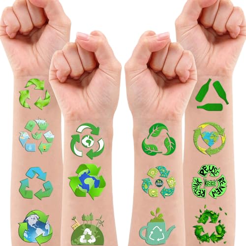 100 PCS Recycle Temporary Tattoos Sheets | Earth Theme Party Favors