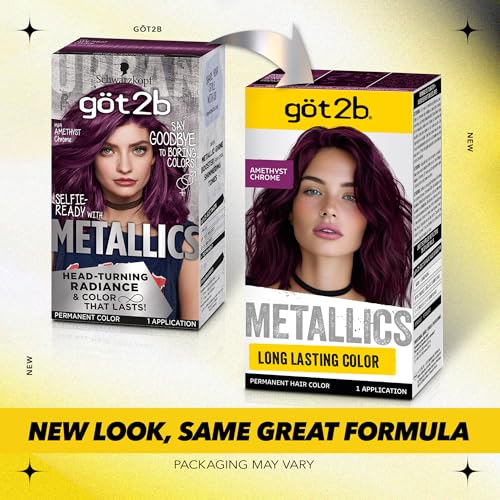 got2b Metallics Permanent Hair Dye, Amethyst Chrome M69, Hair Color for Women & Men, Formulated with Metallic-Shine Booster for Cool, Shimmering Tones, Lasts Up to 30 Washes, 1 Kit