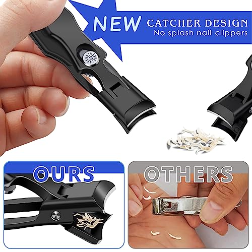 Nail Clippers for Men Thick Nails, Wide Jaw Opening Large Toenail Clippers for Seniors Thick Toenails with Catcher, Anti Splash Fingernail Clipper Nail Cutter with Catcher Long Handle
