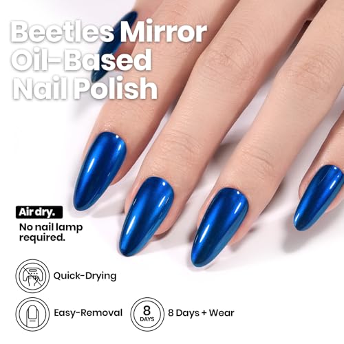 Beetles Blue Chrome Nail Polish - Quick-Drying Metallic Finish 15ml