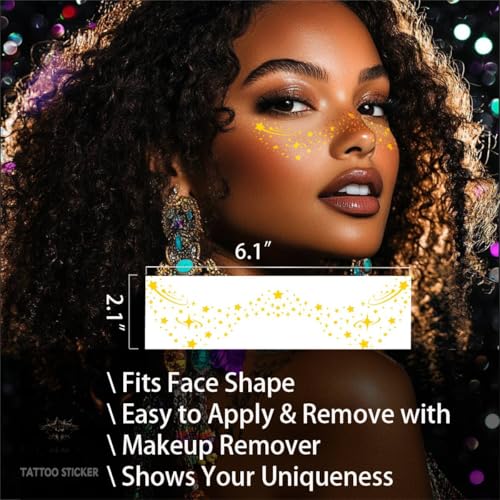 Gold Glitter Freckles Face Tattoo - Waterproof Temporary Fake Freckles (10 Count)