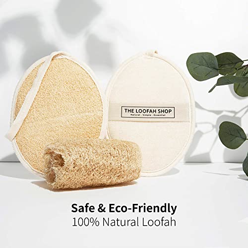 Bath Loofah Sponge, Exfoliating Body Scrubber, Shower Luffa for Men, Women and Kids Made of Eco-Friendly Natural Egyptian Loofah with Cotton Travel Pouch, 7" x 5.25" (2pack 4pcs)