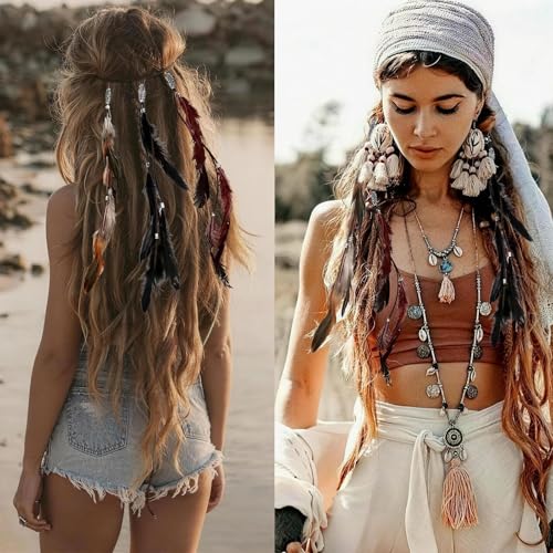 Feather Hair Clips 6Pcs - Festival Bohemian Accessory