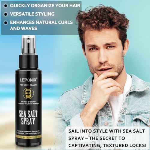 Sea Salt Spray for Men, Sea Salt Spray for Hair, Texturizing & Thickening With Kelp, Aloe Vera & Red Algae Extract, Adds Instant Volume & Light, Beach Waves Styling Product, Travel Hairspray 2x100ml