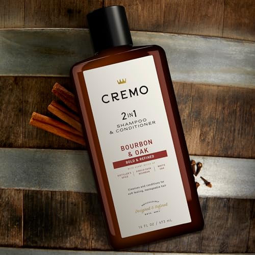 Cremo Bourbon & Oak Barber Grade 2-in-1 Shampoo & Conditioner, 16 Fl Oz (2-Pack) - A Sophisticated Blend of Distiller¡¯s Spice, Fine Bourbon and White Oak