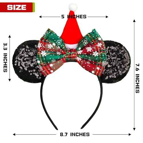 MADO Christmas mouse ear headbands for women, Christmas mini ears for adults women little girls, Xmas gifts costume accessories for women girls (xmas-black)