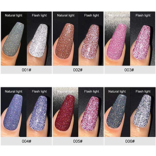 SUPWEE Reflective Glitter Gel Polish Set Sparkly Shiny Holographic Gel Nail Polish Disco Diamond Nail Polish Gel for Party Manicure Soack Off UV Gel 6 Colors 10ML(0.33fl oz)