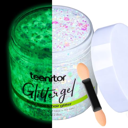 Teenitor 80g Glow in The Dark Body Glitter Gel - Iridescent White