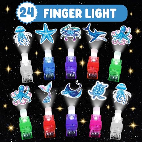 72 PCS Ocean Sea Party Favors ? 48 PCS Luminous Tattoos & 24 PCS LED Finger Lights Combo ? Birthday Goodie Bag Fillers, Party Supplies, Gifts Light Up Toys Glow In The Dark for Boys and Girls
