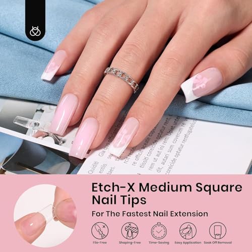 Beetles Medium Square Gel Nail Tips - 288 Pcs Pre-Etched DIY